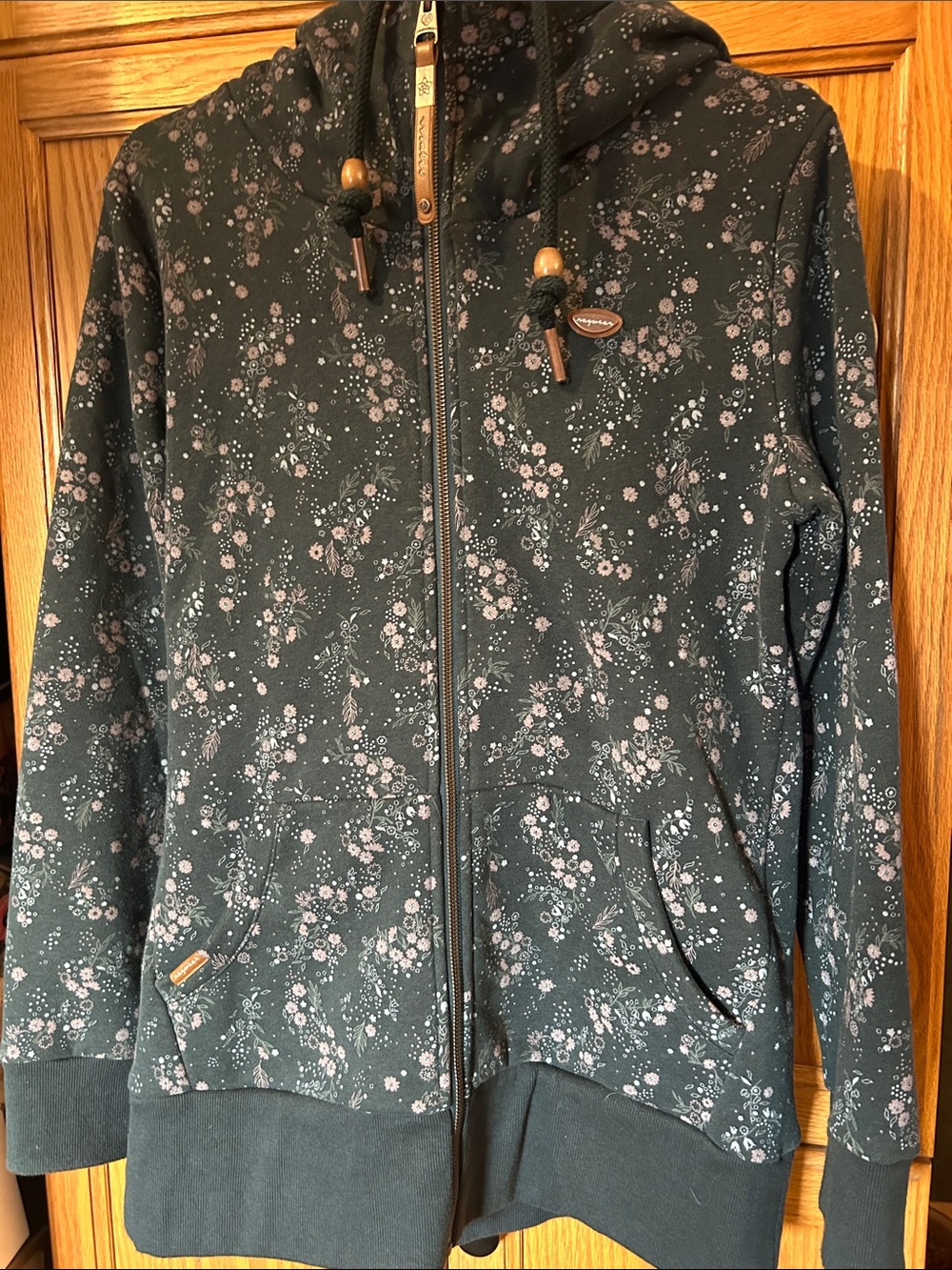 Floral Ragwear Zip-Up Utility Hoodie Jacket - Dark Green